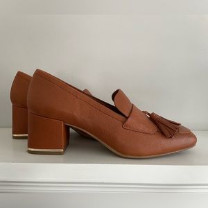 Franco Sarto Women’s Rome Pumps Size 9.5 Tassels Loafer Chunky Heel Cognac